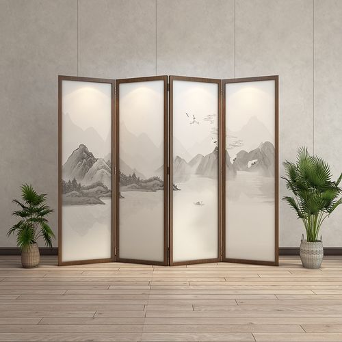 屏风折叠移动新中式客厅隔断实木玄关办公室酒店卧室遮挡定制折屏