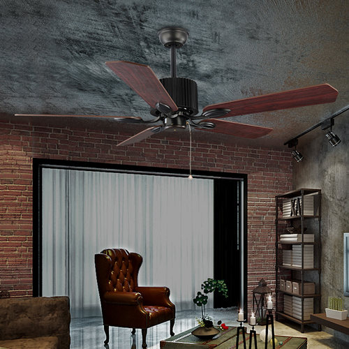 Loft工业风扇吊灯 复古客厅餐厅带电扇静音家用LED遥控木叶风扇灯