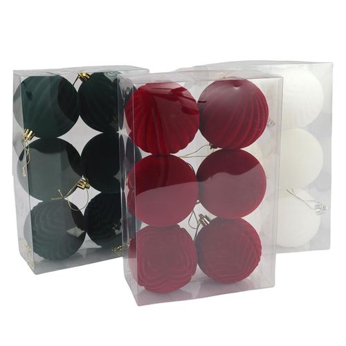 龙虎圣诞球红色植绒球8cm6个圣诞装饰品挂件圣诞元旦橱场景布置球