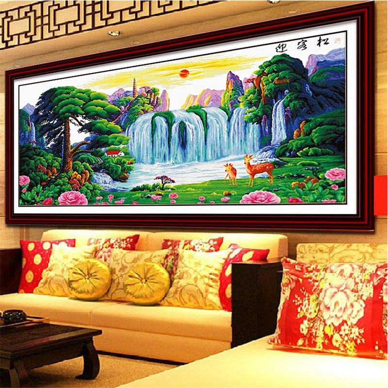 绣好的纯手工十字绣成品迎客松旭日东升福禄版2米机绣大幅出售,居家布艺,十字绣成品,淘宝优惠券,粉丝福利购,淘宝优惠卷