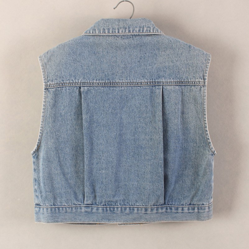 牛仔马甲背心女短款复古压褶休闲春秋2024新款无袖外套外搭连衣裙