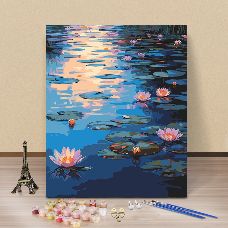 数字油画diy2023新款手工填色莫奈睡莲丙烯油彩画治愈客厅装饰画