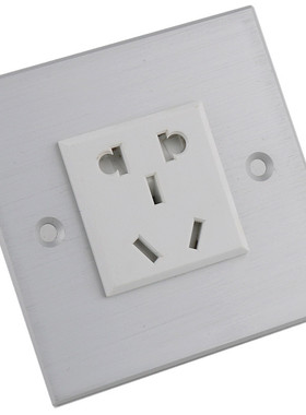 86型银色铝合金拉丝面板小五孔10A一插一方5眼插座卡槽式金属黑色