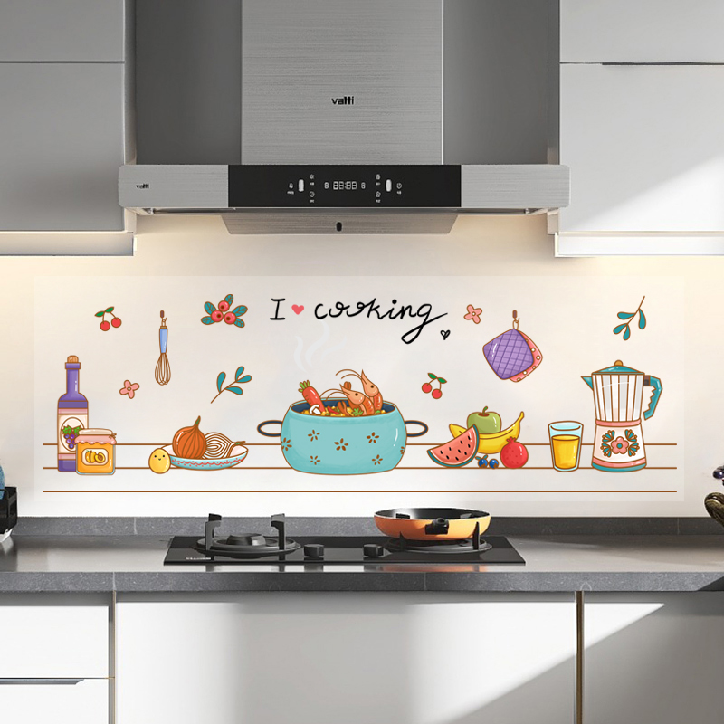 网红厨房贴纸防水防油自粘柜竈台用瓷砖墙贴耐高温油烟机壁纸壁纸