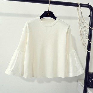 喇叭袖 百搭圆领长袖 针织衫 新款 打底毛衣 女套头2020秋季 娃娃版