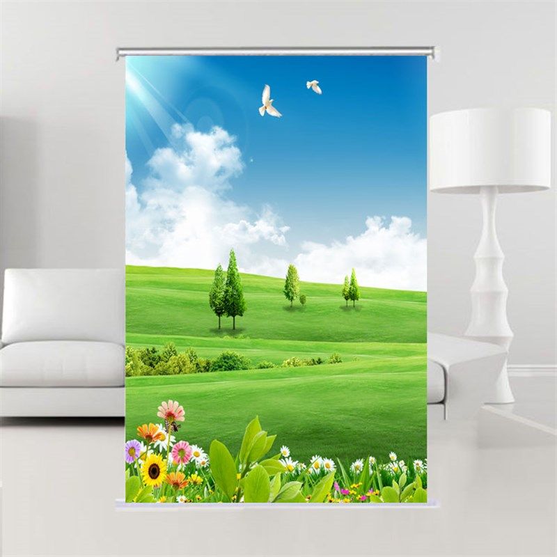 定制卷帘大树森林海滩大海山水风景画办公室客厅书房浴室窗帘遮光