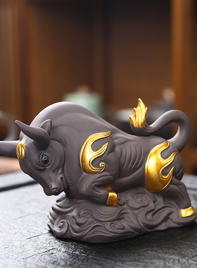 招财生肖牛玄关客厅办公室酒柜家居装饰摆件茶室茶桌紫砂茶宠可养
