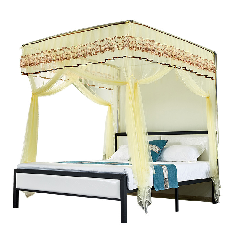 可伸缩蚊帐2022新款家用床帘加厚不锈钢落地支架杆一体式加粗架子