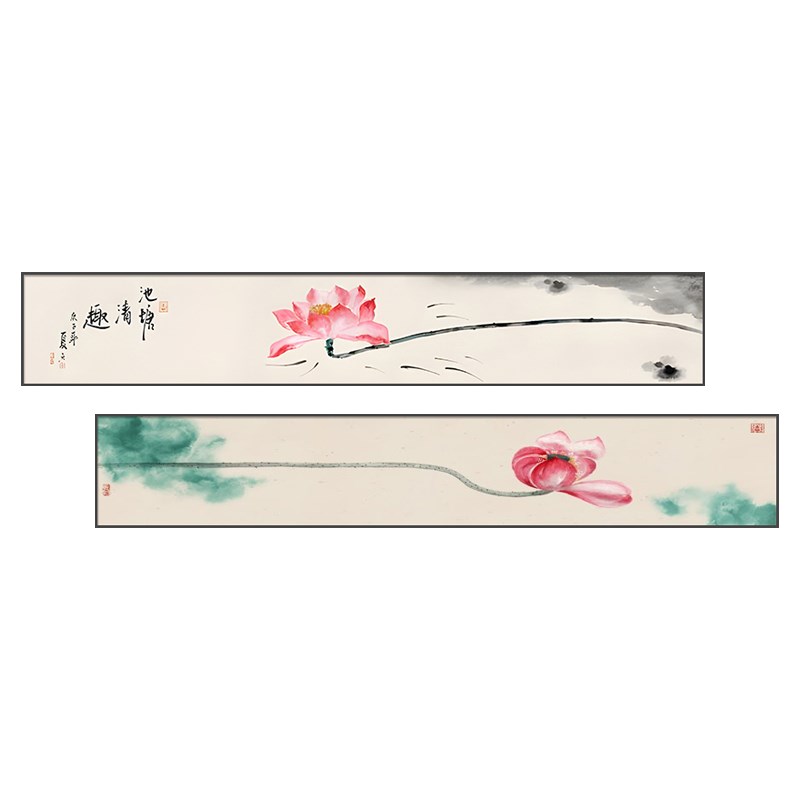 荷花茶室装饰画新中式客厅装饰画沙发背景墙挂画新款禅意书房壁画图片