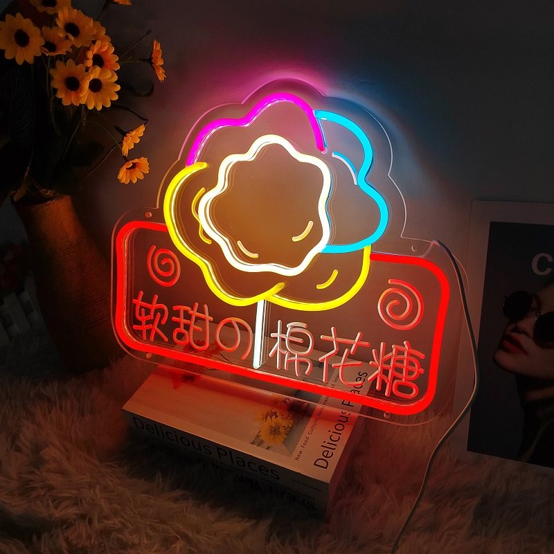 棉花糖霓虹灯led柠檬茶饮热奶宝炸鸡夜市摆摊网红小吃装饰发光牌