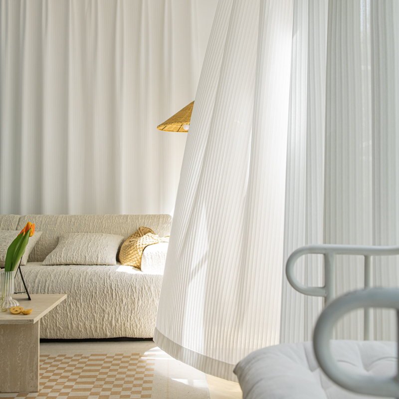 日式防晒镜面纱窗帘纱帘 透光不透人白纱隔热客厅阳台飘窗遮阳帘