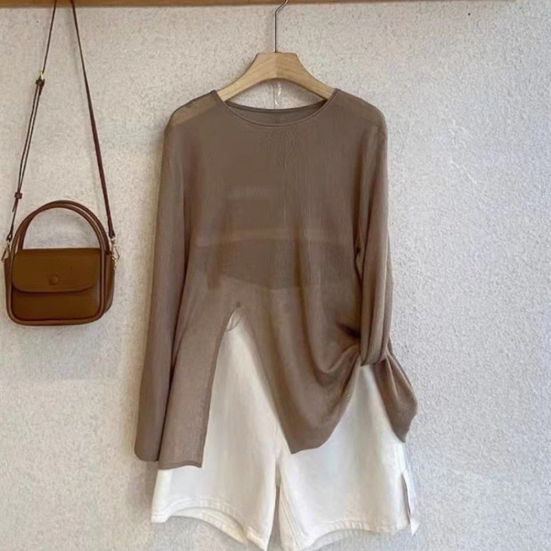 牛X货 巨炸裂!今年流行高级感复古咖色下开叉微透长袖防晒上衣,女装/女士精品,真丝上装,淘宝优惠券,粉丝福利购,淘宝优惠卷