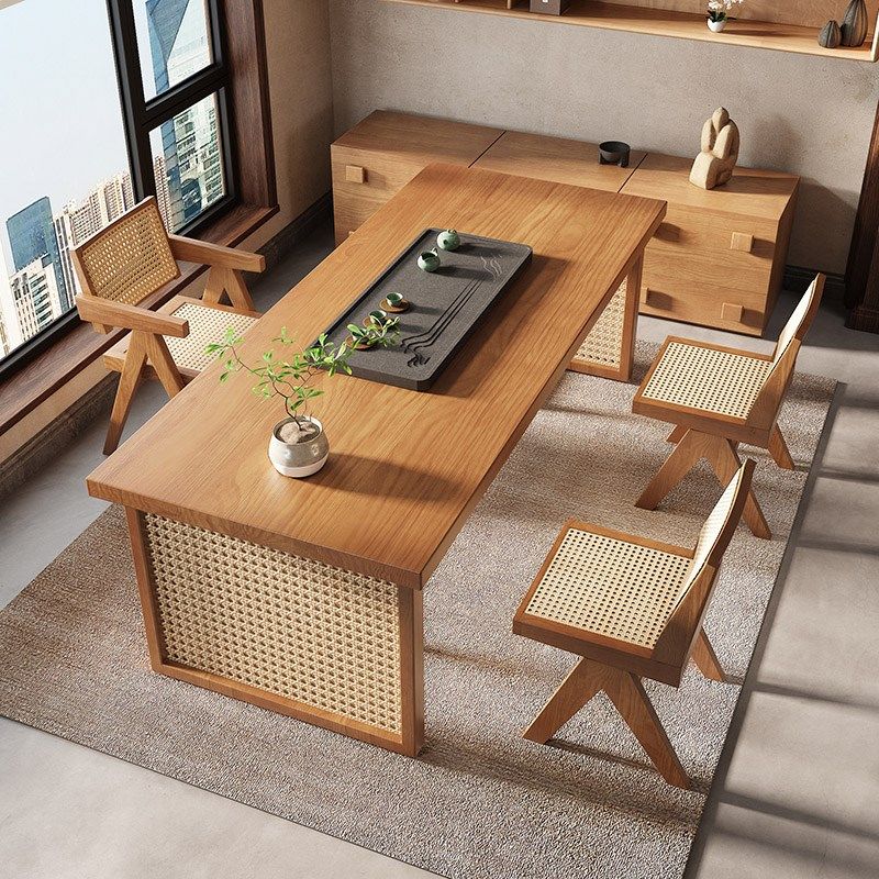 阳台茶桌椅组合家用轻奢原木茶桌办公室新中式藤编国潮大板茶台,住宅家具,家用茶台/茶桌,淘宝优惠券,粉丝福利购,淘宝优惠卷