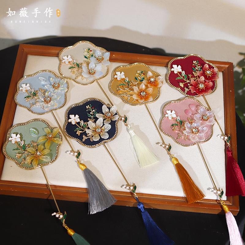 中式古风秀禾扇迷你小扇子巴掌扇晨袍造型拍照婚礼道具新娘配饰品