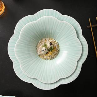 ｜茹雪｜ 不规则陶瓷盘餐厅餐具创意内凹冷菜盘子 花瓣浅碗 中式