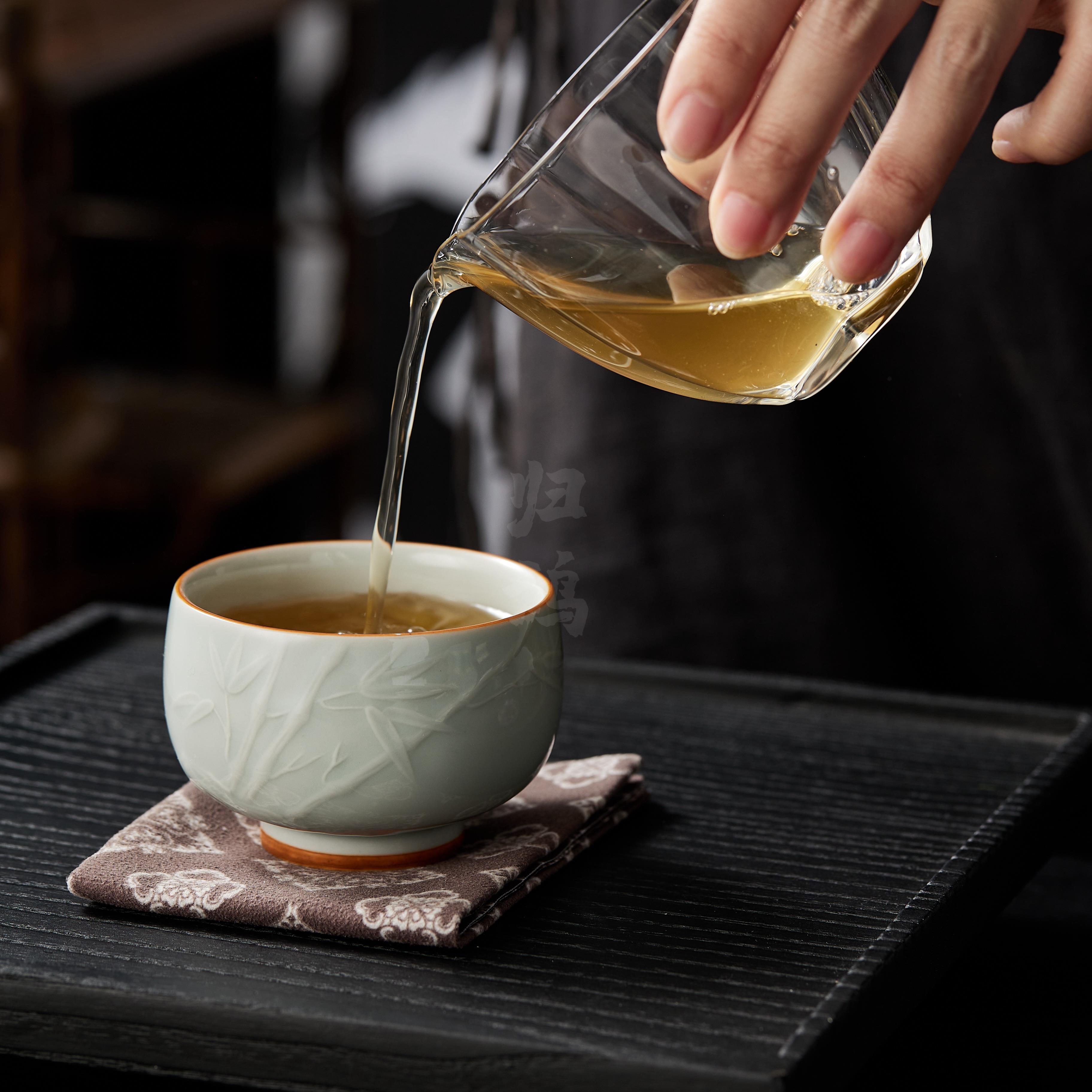 归鸿莲瓣主人杯单杯陶瓷茶杯家用品茗杯功夫茶杯子浮雕茶盏杯茶具