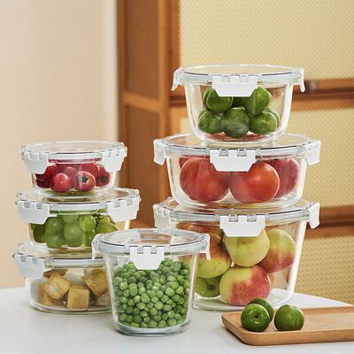 玻璃圆形饭盒保鲜盒微波炉加热大容量耐高温高硼硅食品级带盖子密