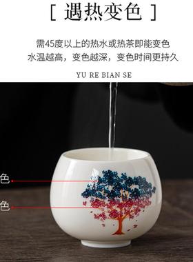 WBZ7羊脂玉变色茶杯遇水热感大号白瓷品茗杯陶瓷功夫茶主人杯茶盏