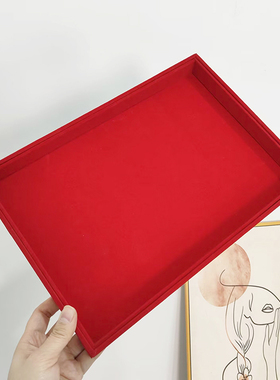 加大号红色绒布珠宝首饰空盘戒指吊坠项链大中小空饰品项链摆件盘