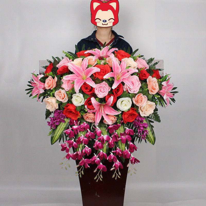 讲台花彷真花演讲台花束主席台假花挂式下垂彷真绢花会议桌花摆花