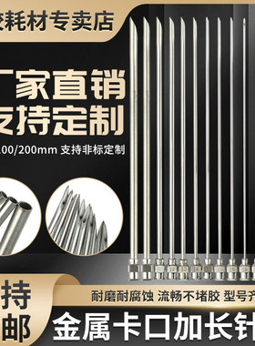 10只装 金属加长针头实验室取样针100/200mm不锈钢点胶针尖头平口