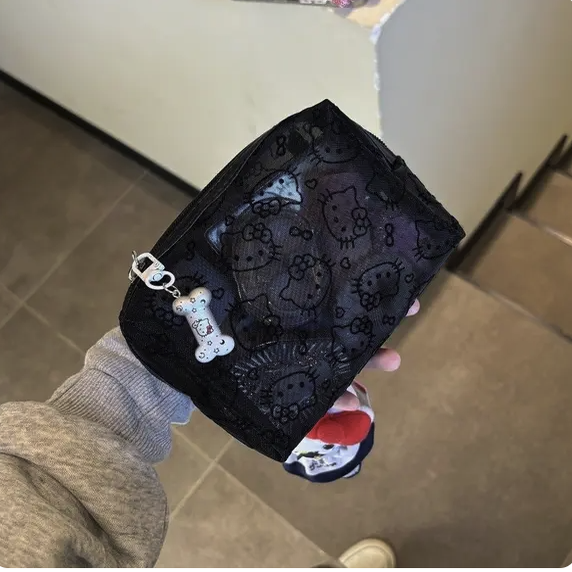 可爱kitty网纱补妆包日用便携外出数据线杂物收纳包便携小手拿包