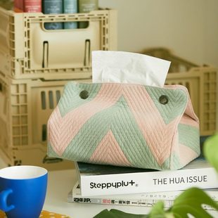 春套家用客厅暗扣棉茶台纸巾盒小镇布艺纸巾收纳几何创意阳抽纸盒
