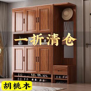 胡桃木实木鞋柜家用玄关柜屏风客厅靠墙隔断置物架入户收纳柜一体