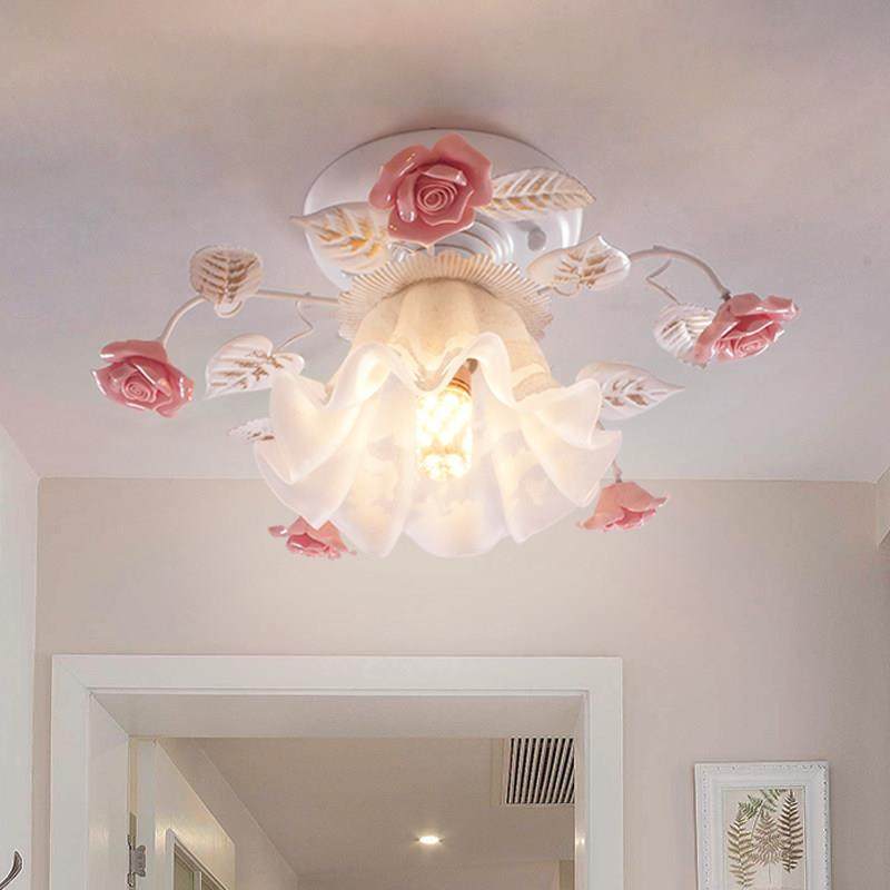 美苑跨境田园灯吸顶灯玫瑰铁艺花草灯玄关过道阳台灯民宿吸顶灯