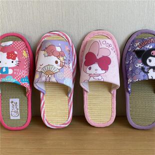 满2双包邮 女士可爱卡通夏季室内地板静音草席竹子底居家鞋凉拖鞋