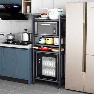 厨房置物架落地多层带抽屉消毒柜烤箱收纳层架子放锅架带围栏可移