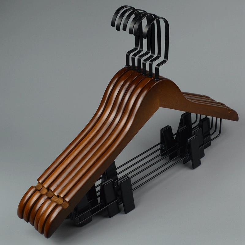 实木衣架酒店复古木质带夹衣架防滑家用多功能衣撑服装店晾衣架