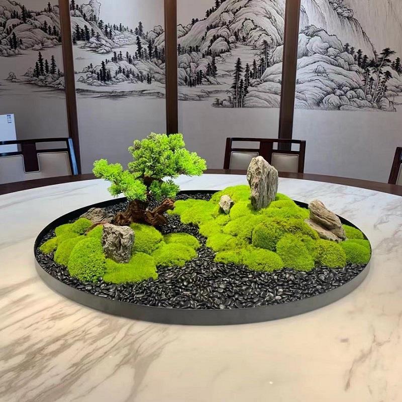餐桌中间摆件圆桌转盘永生苔藓景观高端装饰摆设