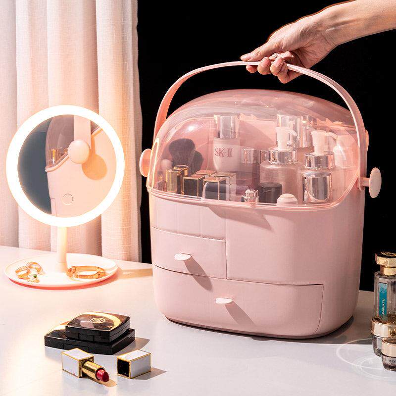 网红化妆品收纳盒带盖子防尘大容量可携式宿舍化妆台护肤品桌面置