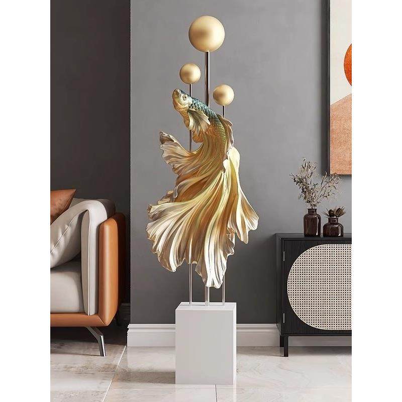 北欧创意客厅落地斗鱼摆件电视柜沙发旁装饰轻奢高级感家居装饰品,家居饰品,落地摆件,淘宝优惠券,粉丝福利购,淘宝优惠卷