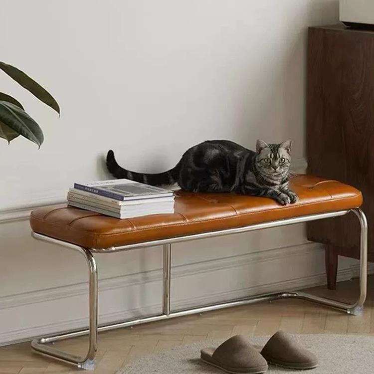 北欧不锈钢换鞋凳家用长条化妆凳衣帽间简约床尾凳复古脚凳长餐椅