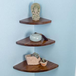 墙上墙角扇形置物架隔板层架壁挂客厅免打孔转角拐角装饰隔板北欧