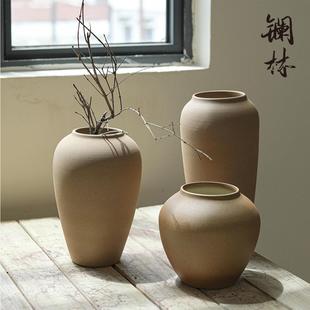 手工粗陶花瓶復(fù)古插花陶罐子擺件陶瓷禪意侘寂風(fēng)民宿酒店裝 飾花器