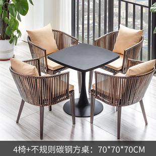 户外桌椅组合庭院室外酒店名宿餐饮休闲塑木外摆餐桌椅靠背藤椅子