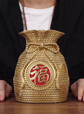 招财金钱袋黄铜存钱罐办公室桌家居室内客厅书房开业送礼装饰摆件