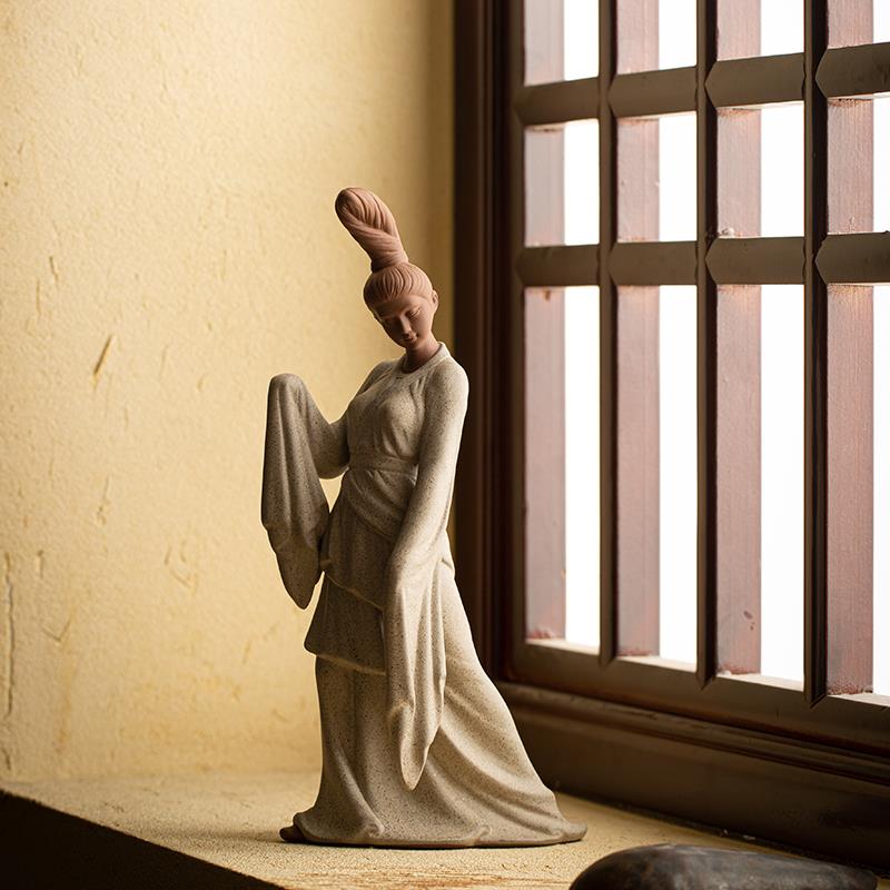 紫砂仕女古风人物摆件茶盘茶台桌面家居茶宠摆件微景茶空间茶配件