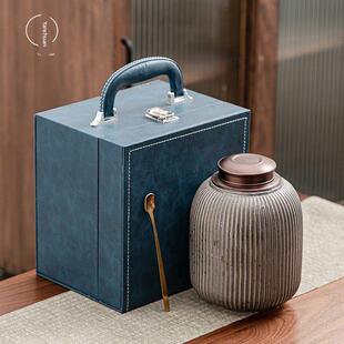 言川大号茶叶罐高档皮盒礼盒装空盒茶叶包装通用红茶金骏眉半斤装