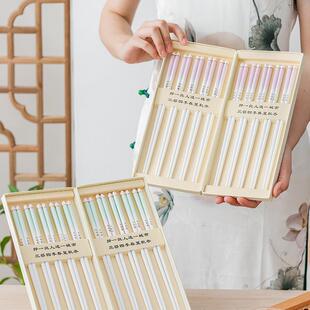 陶瓷筷子新款骨瓷酒店家用尖型极细荷花防滑防霉耐高温细头筷餐具