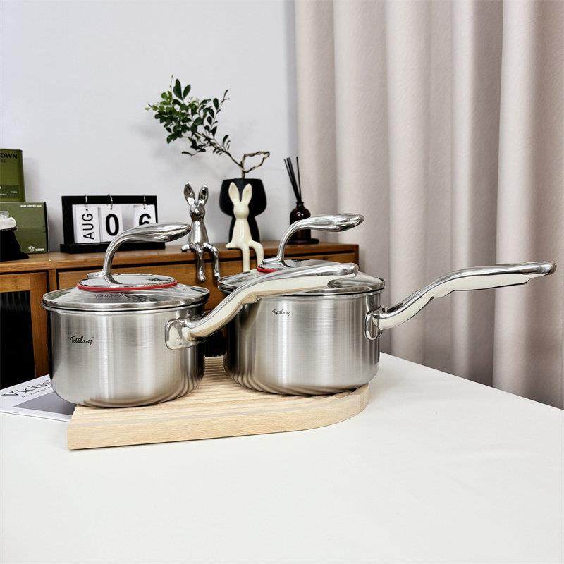 德国菲仕朗18/10不锈钢奶锅海豚加厚家用复合不粘锅泡面锅16/18cm