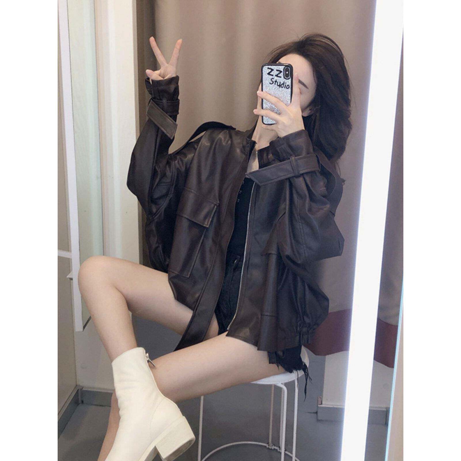 极速机车皮衣外套女春秋季2026韩国复古短款上衣甜酷风休闲小个子