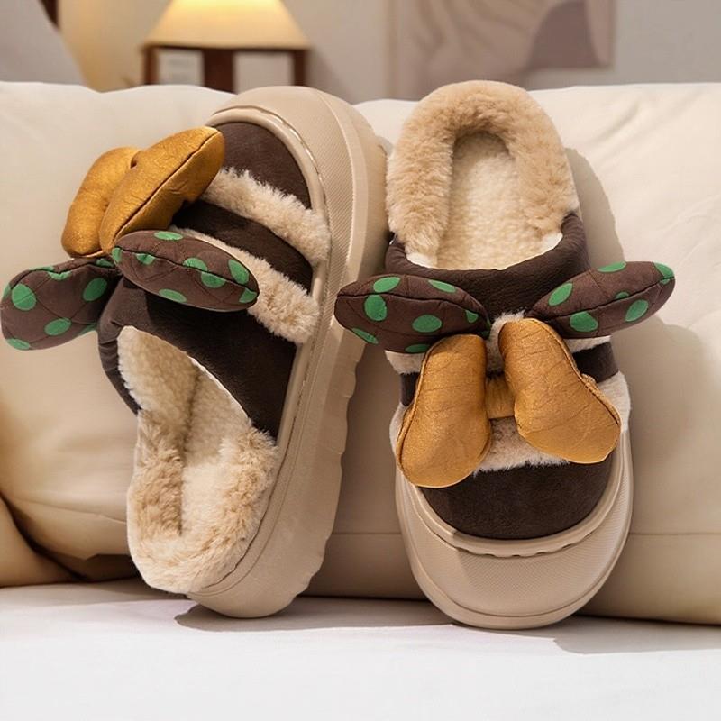 蝴蝶结厚底棉拖鞋女2025新