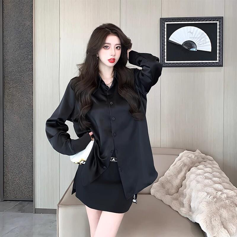 推荐法式醋酸缎面衬衫女20