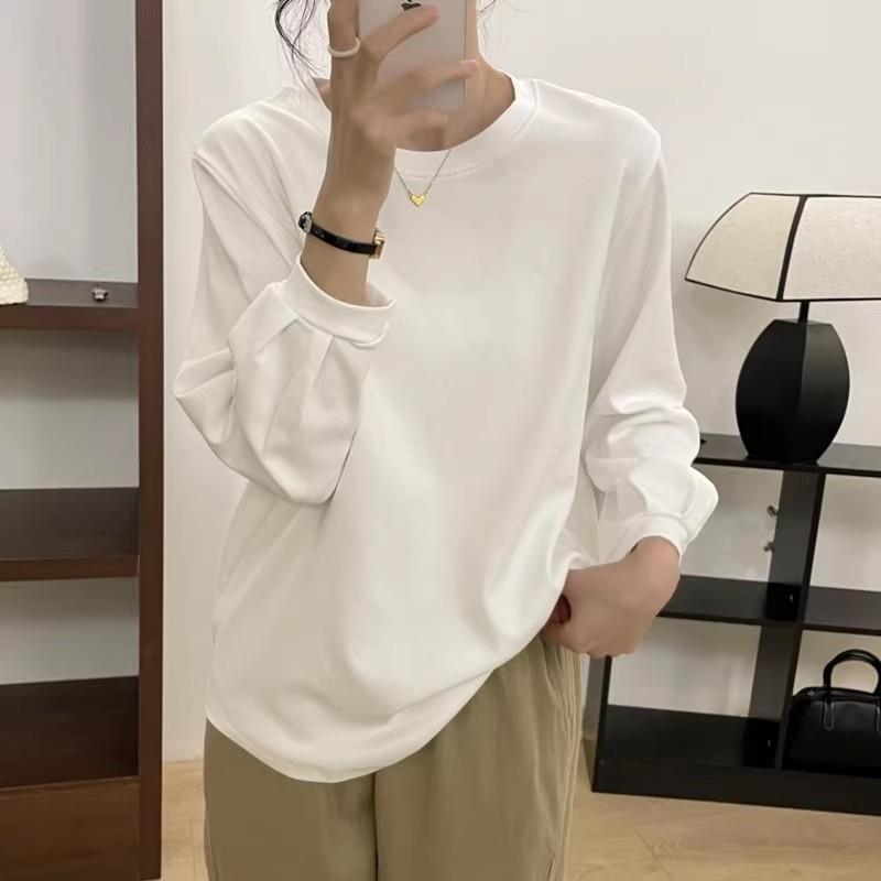 极速圆领白色打底衫女秋季装2026新款大码胖mm宽松休闲内搭九分袖