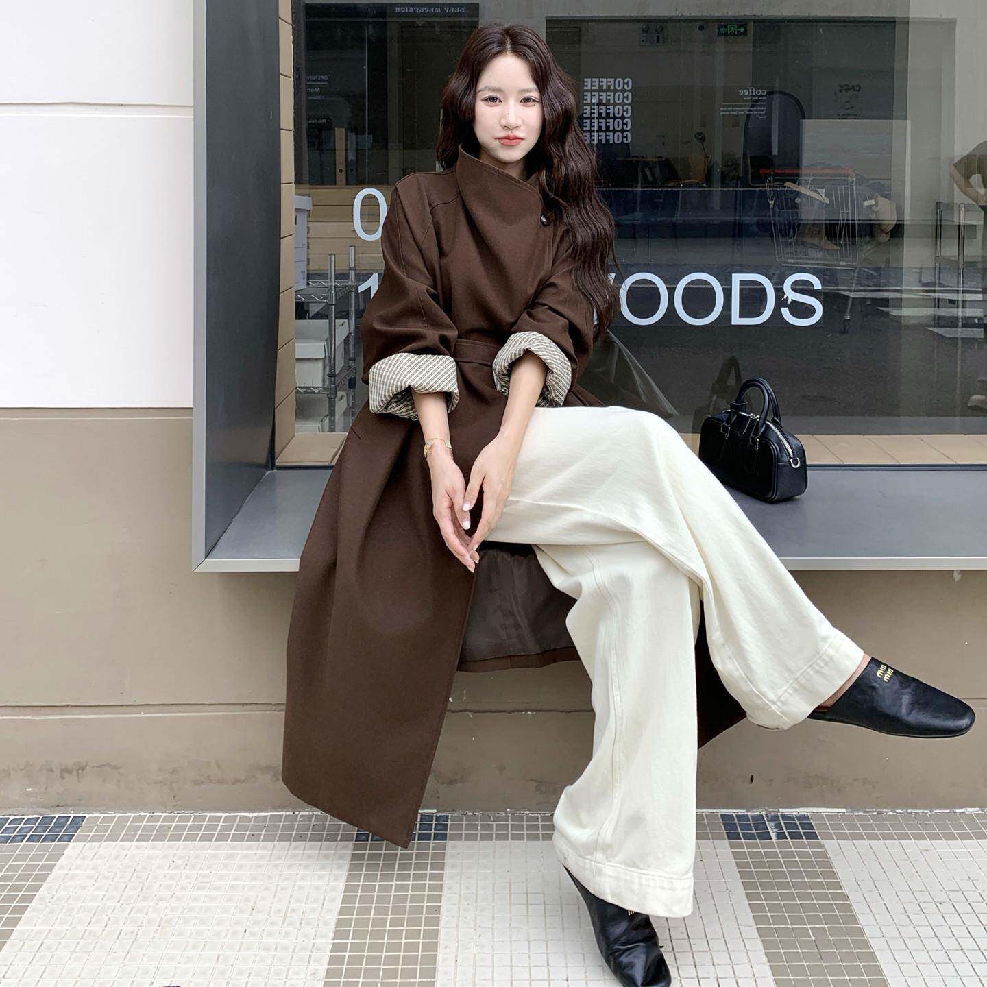 极速咖色高级感宽松美拉德长款过膝风衣女秋新款英伦流行爆款休闲