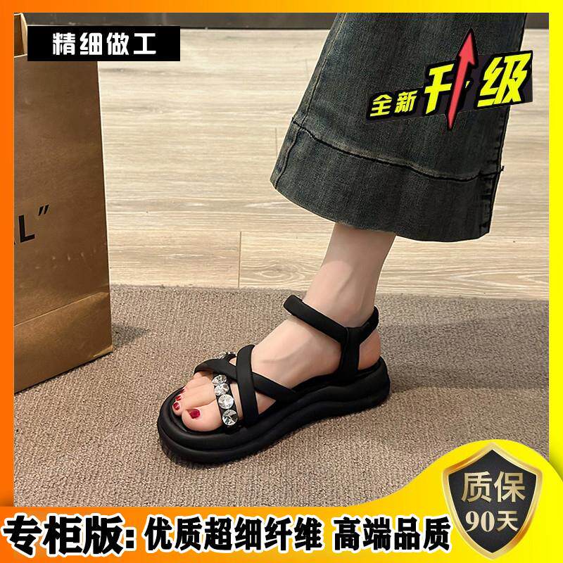 推荐绝美厚底凉鞋女款2026新款夏季外穿配裙子仙女风海边沙滩罗马